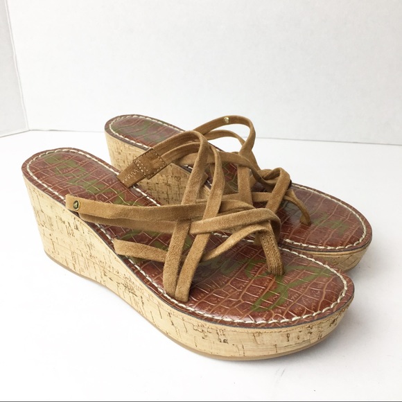 SZ 8 Sam Edelman Brown Sandal Platforms - Picture 6 of 8